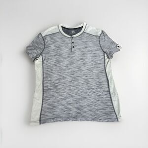 Rock & Republic Short Sleeve Henley Mens Large Grey Heather White Trim